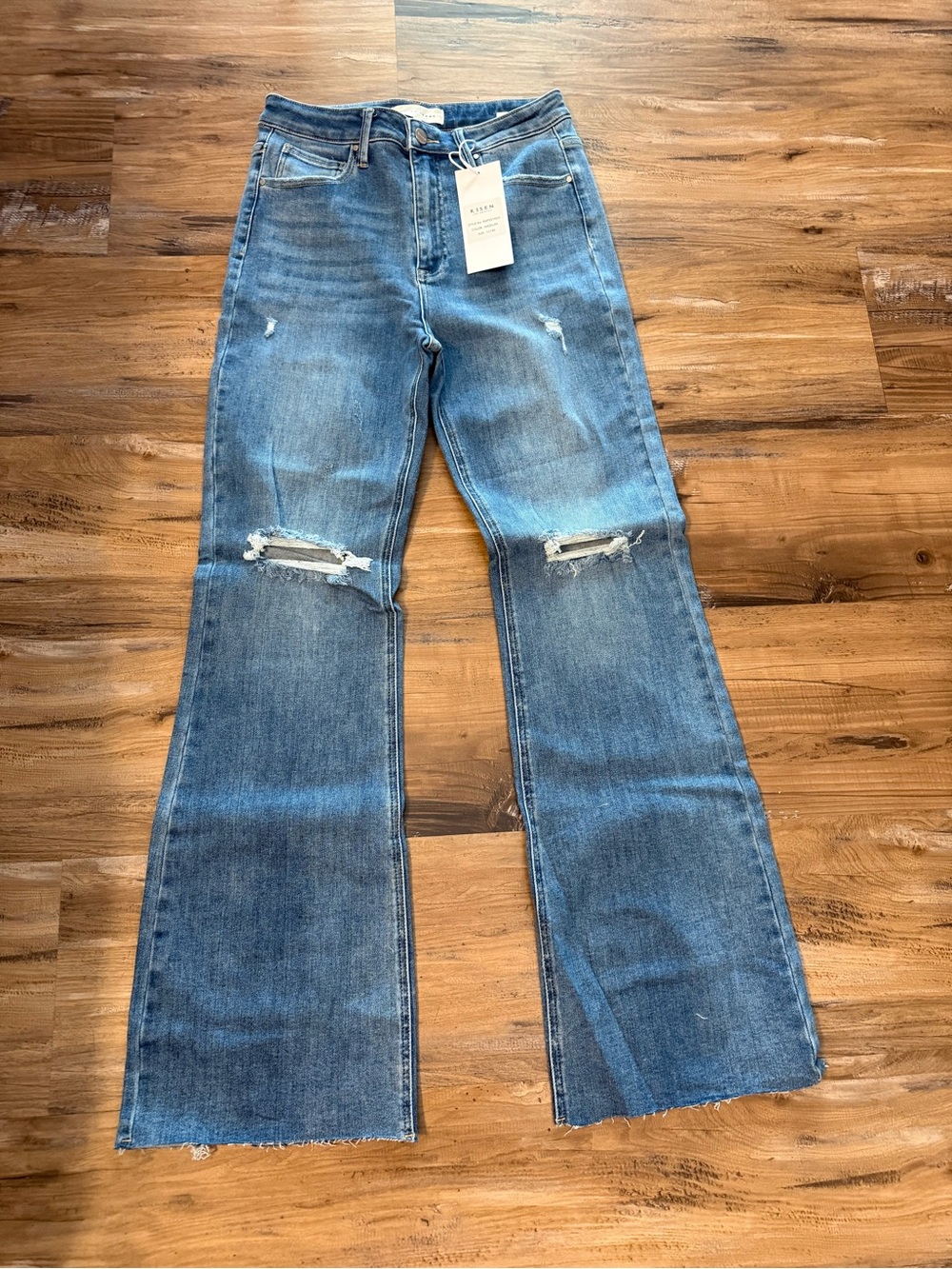 Distressed Mid-Rise Blue Flare Jeans
